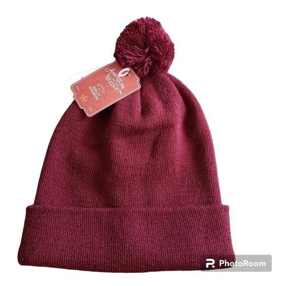 AMERICAN NEEDLE POM POM DARK RED BEANIE UNISEX NWT - Picture 1 of 2